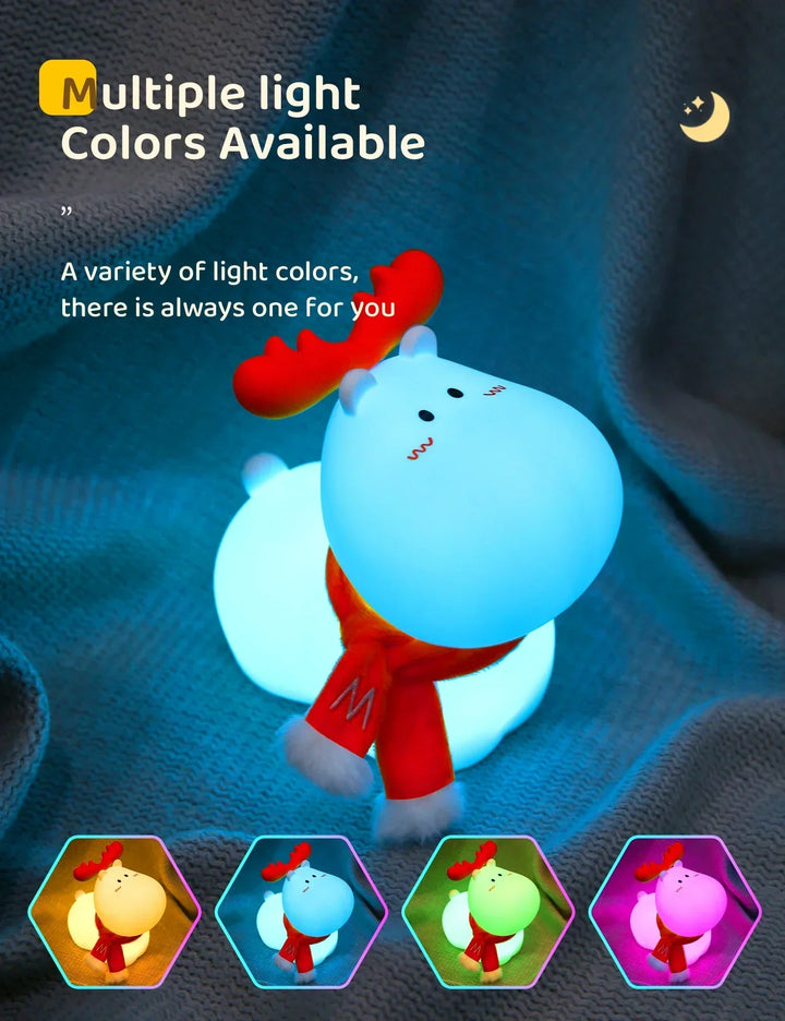 Rechargeable LED reindeer light, a magical night lamp for kids' rooms & nurseries. Durable silicone design.