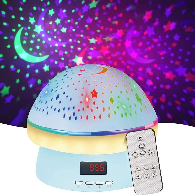 Children's mushroom lamp projects stars & galaxies, a perfect sleep aid & night light.