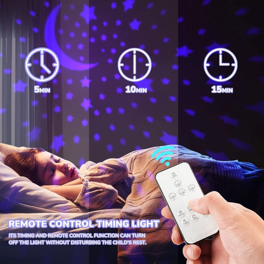 Mushroom star projector lamp, a dreamy night light and sleep aid for kids' bedrooms.