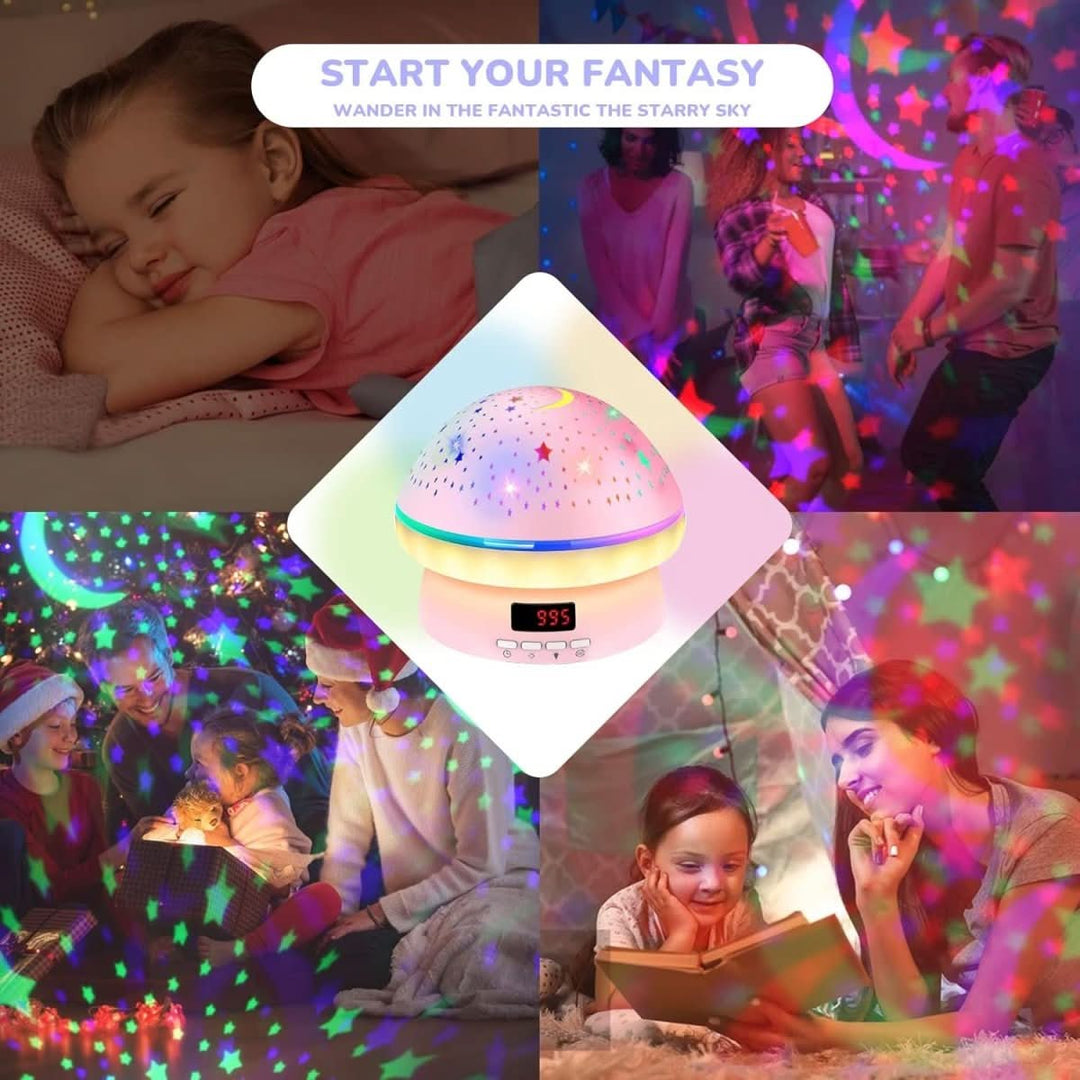 Galaxy lamp mushroom design, a delightful star projector and night light for children.