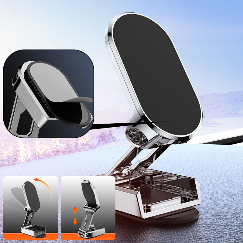 Universal MagMount Fold smartphone holder for vehicle dashboard.