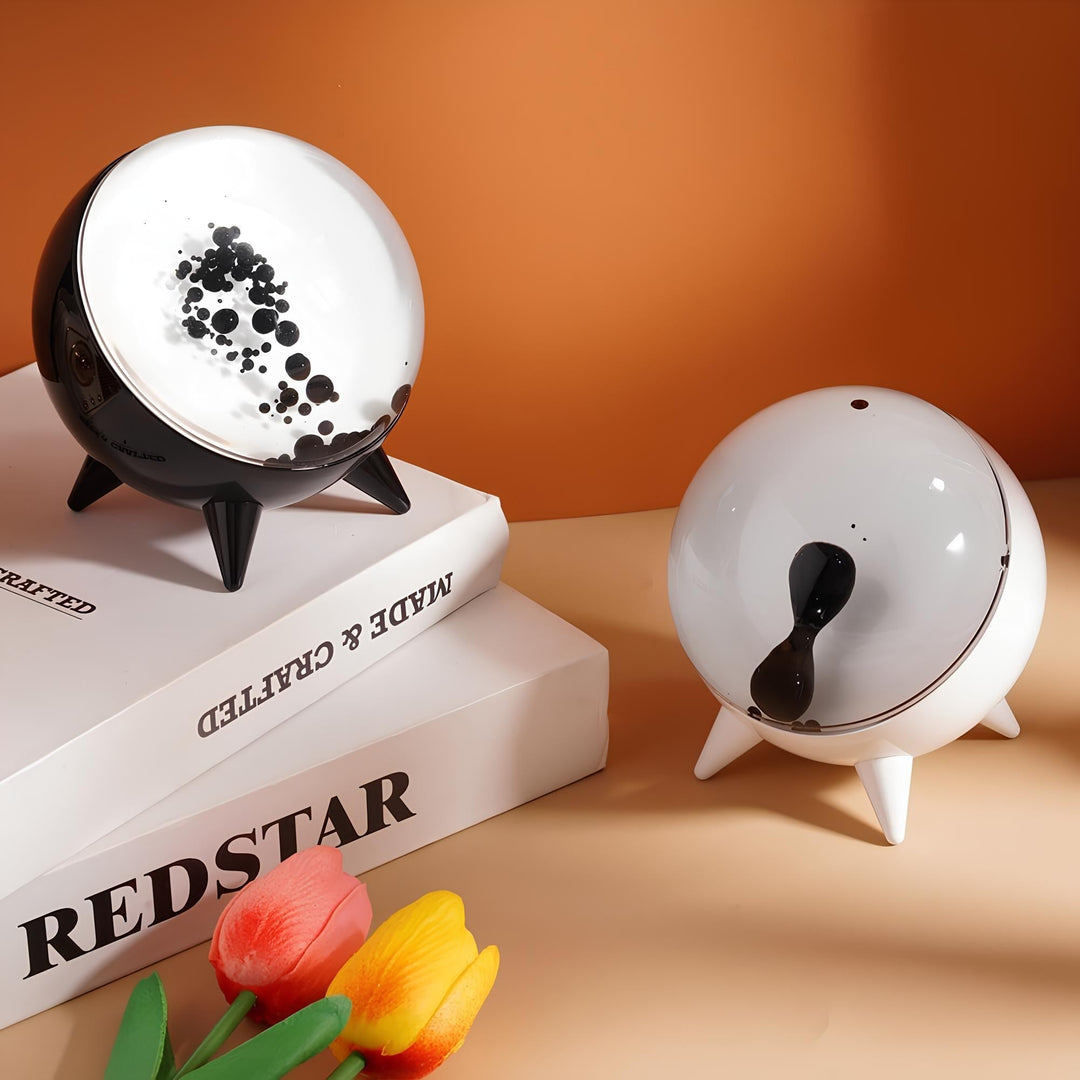 Detailed shot of MagnePulse's magnetic base and ferrofluid dome, capturing the dynamic interaction with sound