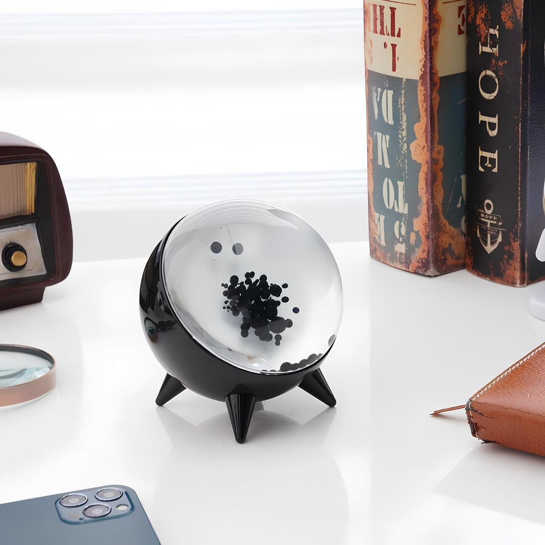 MagnePulse music-reactive ferrofluid display, an innovative tech gift showcasing black ferrofluid and light effects