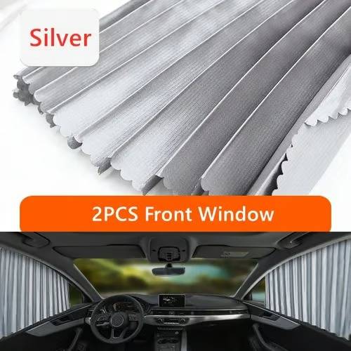 Foldable magnetic car window shades. Blocks UV rays, reduces heat & provides privacy for a cooler interior.
