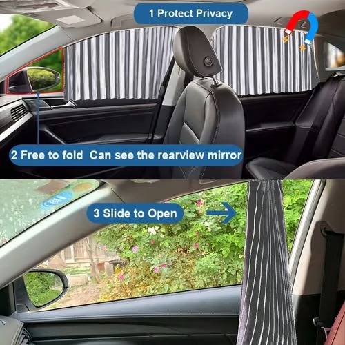 Magnetic car shades provide UV protection, privacy & heat block. Foldable auto accessory for sun comfort.
