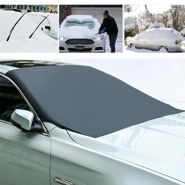 Magnetic car windshield cover offers all-season protection from snow, ice, frost, and sun. Easy to install auto accessory.