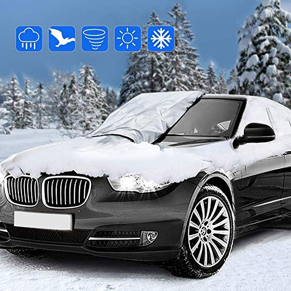 Magnetic car windshield snow cover & ice shield. Protects from frost, snow & ice for clear winter visibility. Easy install.