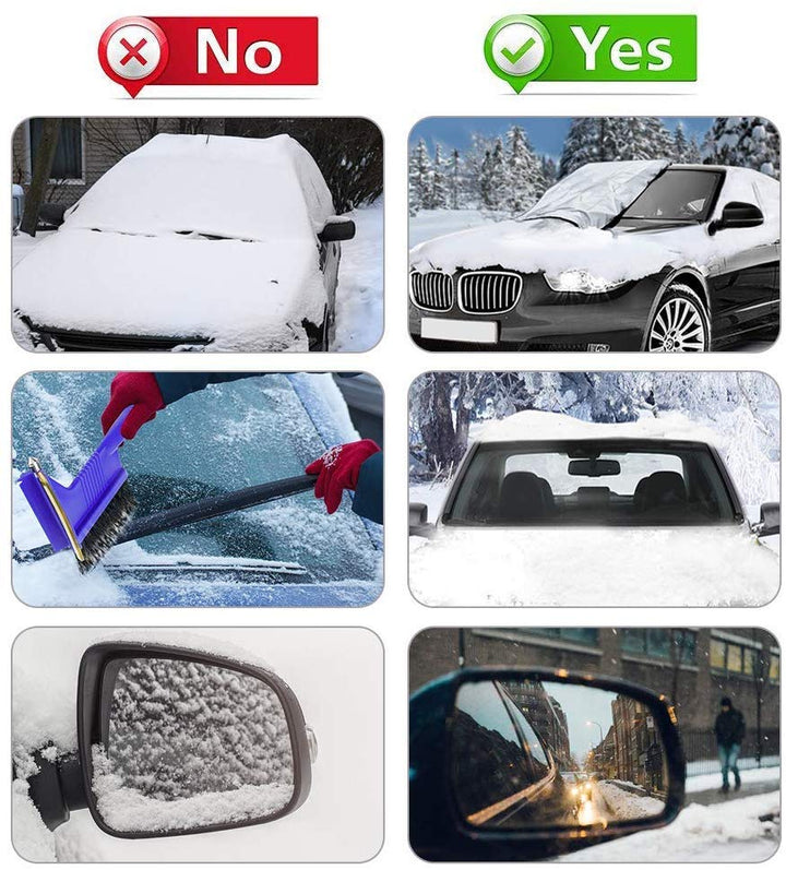 Convenient magnetic car windshield cover for superior winter protection against snow, ice, frost. Doubles as sun shade.