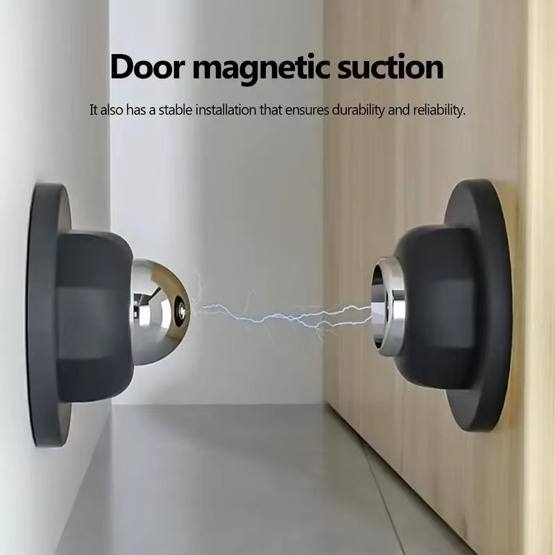 Magnetic door stop with no-drill adhesive installation for smooth door control & home improvement.