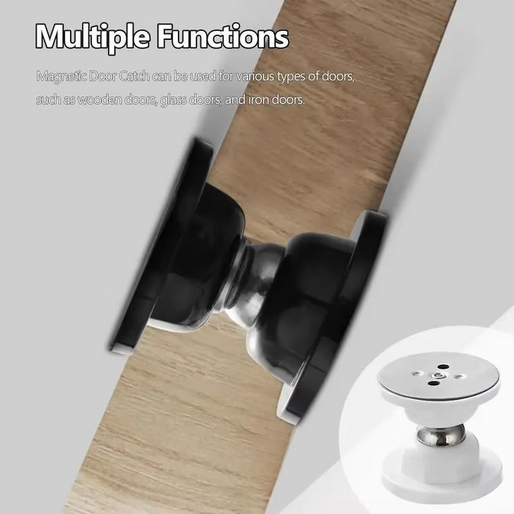 Adhesive door stop securely holding doors open, providing quiet door closure & reliable wall protection.