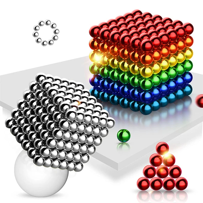 Multicolor magnetic building spheres, a creative puzzle and desk toy for adults and kids.