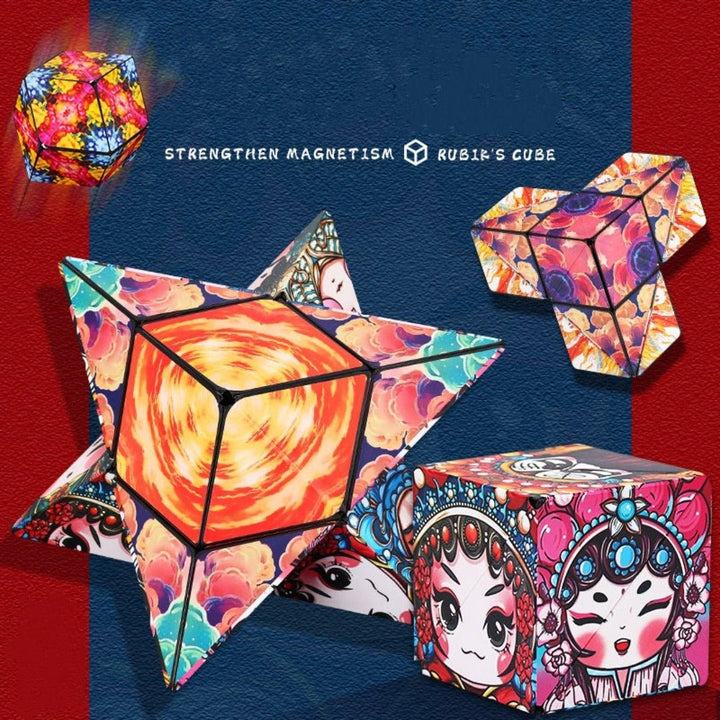 Multi-faceted magnetic cube; a versatile fidget, puzzle & creative toy for all ages.