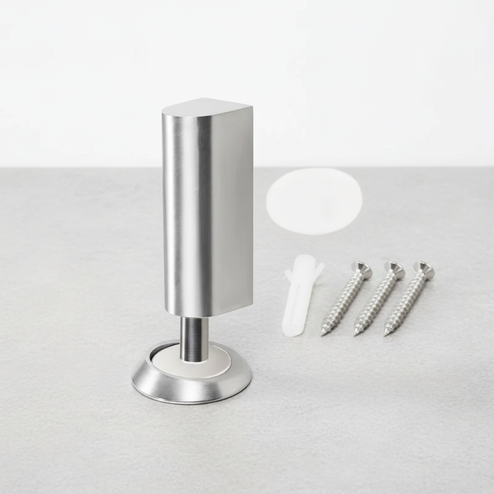Home decor magnetic door holder, SilentGrip, securely installed on the floor, preventing door damage.