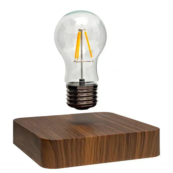 Unisex magnetic levitating lamp, a modern design with a warm LED glow, walnut base
