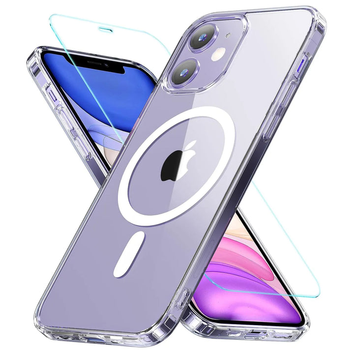 DuoShield Magnetic Shockproof iPhone Case with integrated glass screen protector for full 360-degree device protection and MagSafe compatibility.