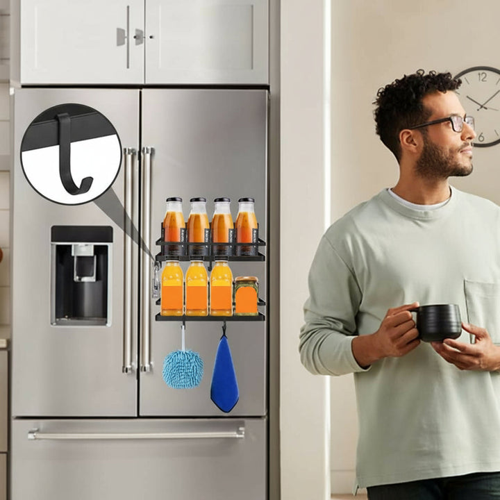 Detailed view of the strong magnetic backing on the Vespera no-drill spice rack, ensuring secure fridge attachment