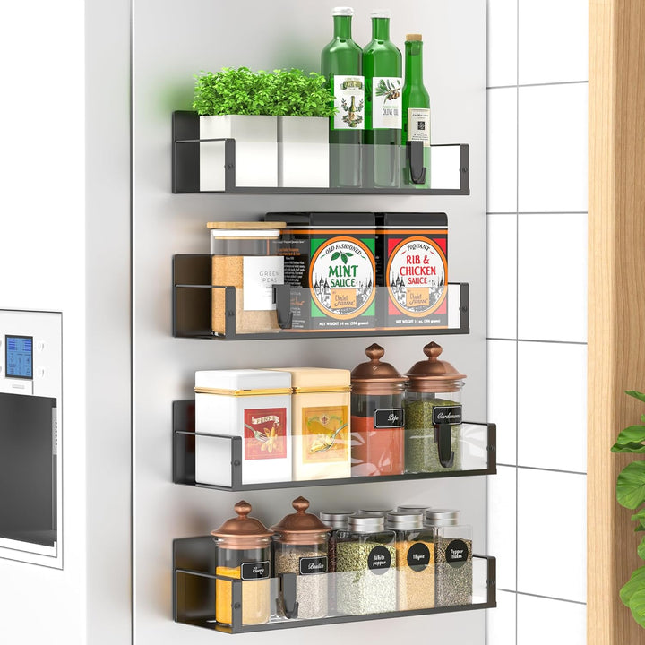 Detailed view of a strong magnetic spice rack, perfect for kitchen pantry organization