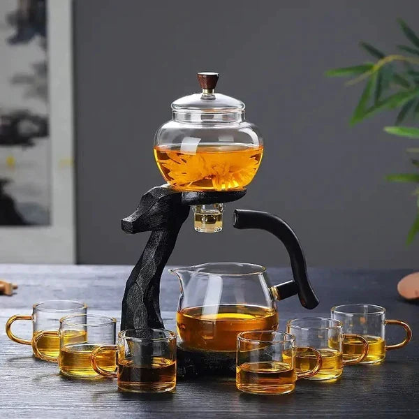 Premium magnetic tea set, auto water injection, glass teapot for loose leaf & kung fu tea accessories.