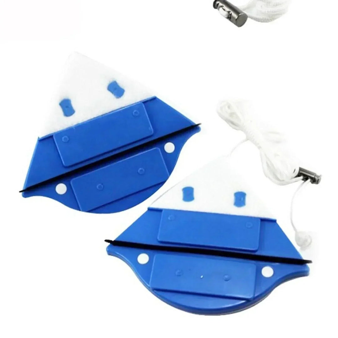 Ergonomic magnetic window cleaner for effortless, dual-sided domestic window cleaning.