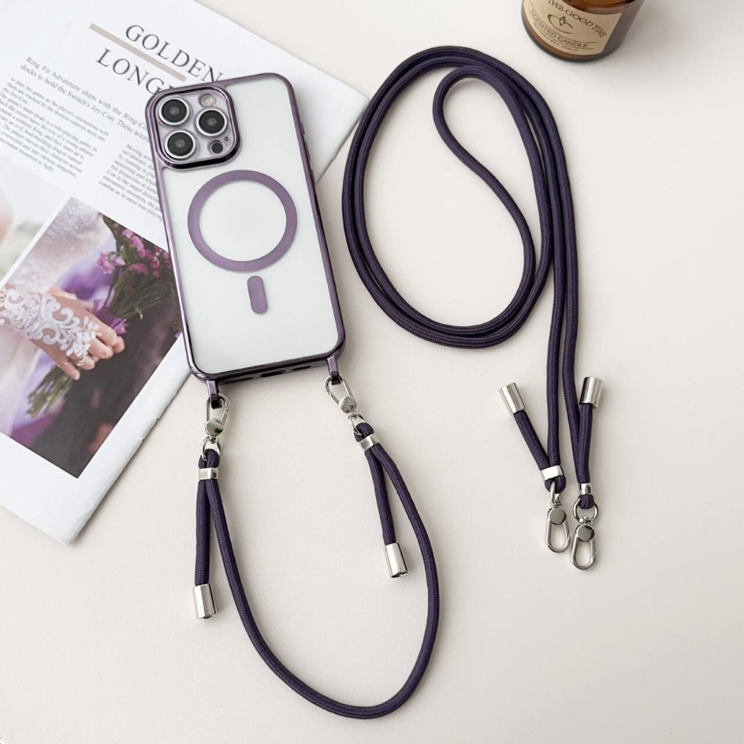 Protective iPhone MagSafe case with shoulder strap, black Halo design