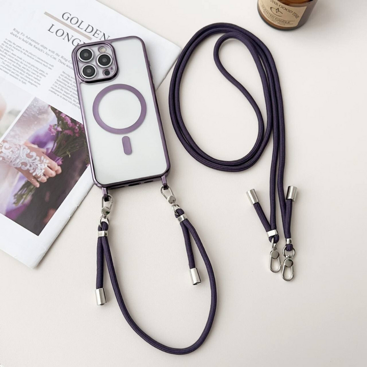 Protective iPhone MagSafe case with shoulder strap, black Halo design