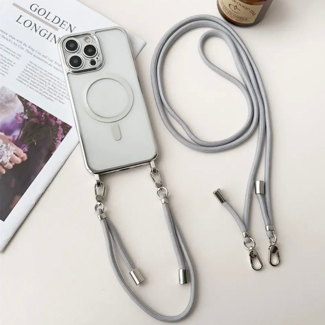Halo series MagSafe iPhone case with integrated shoulder strap for hands-free carrying
