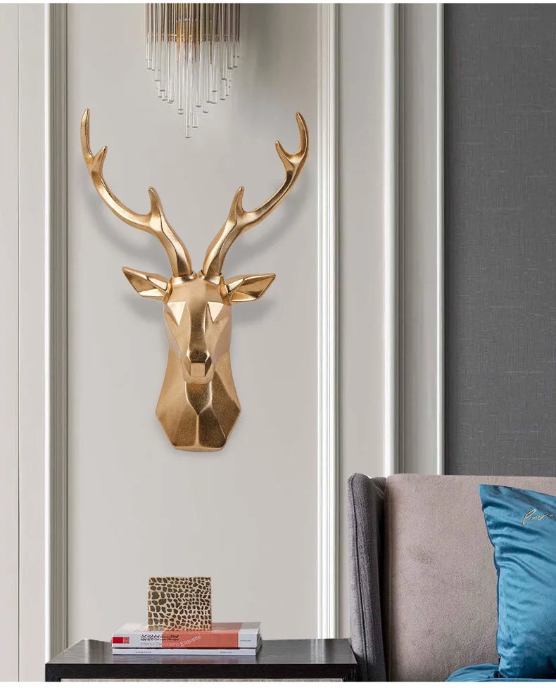 Majestic 3D deer head sculpture, a striking animal statue for modern wall decor.