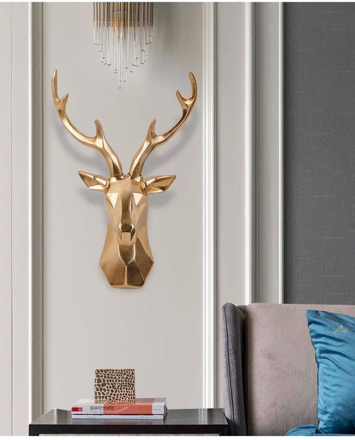 Majestic 3D deer head sculpture, a striking animal statue for modern wall decor.