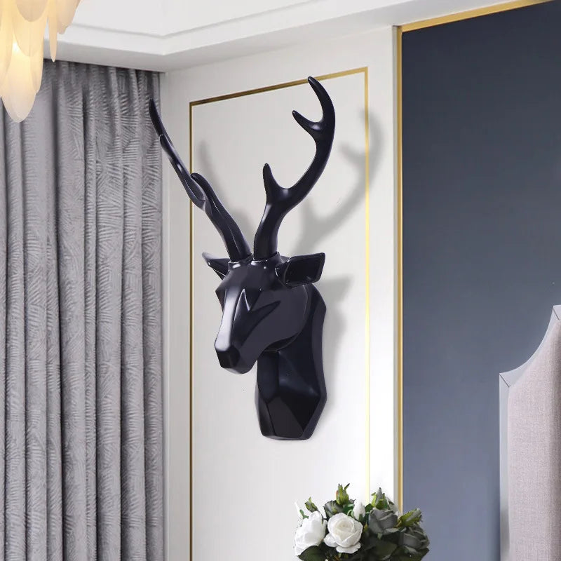 Finely crafted 3D resin deer head wall sculpture, ideal animal statue for home decor.