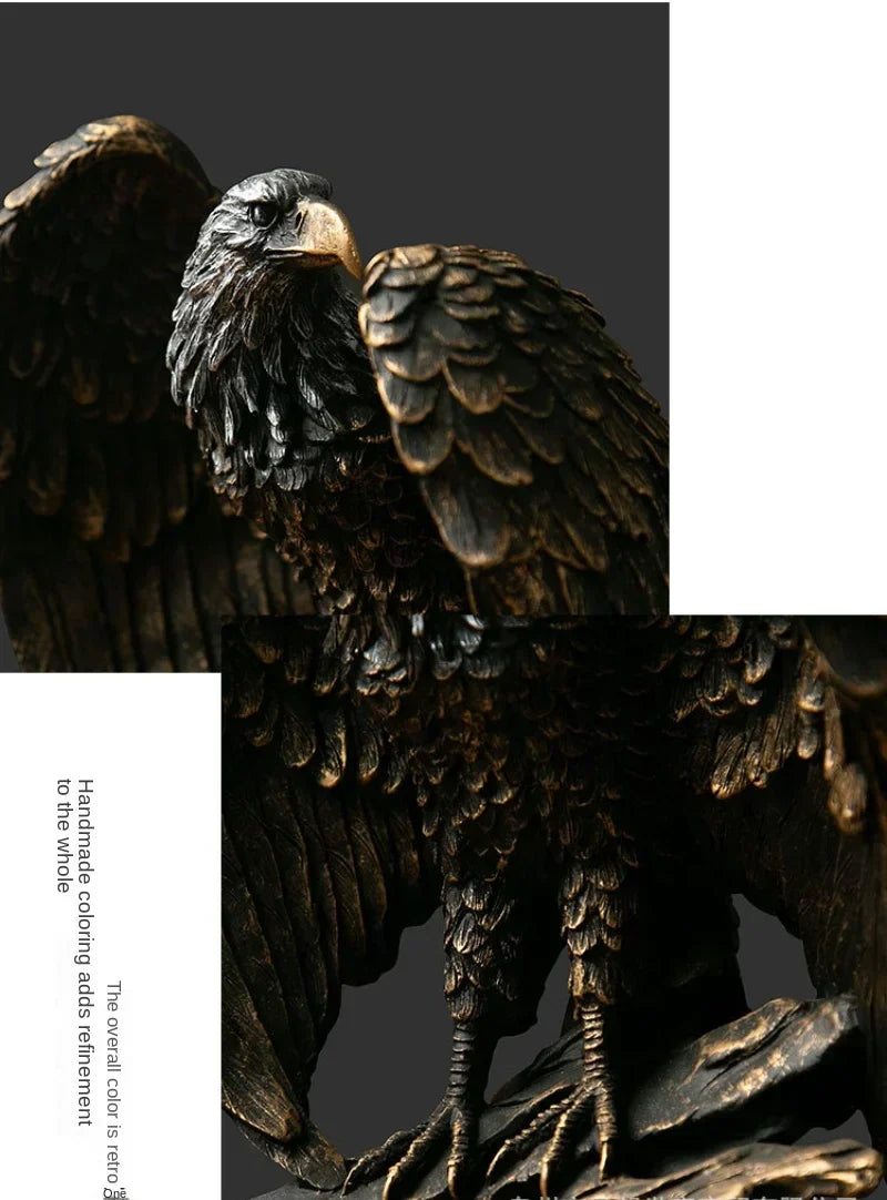 Elegant bronze eagle sculpture, perfect for living room art or a distinguished office desk accessory.