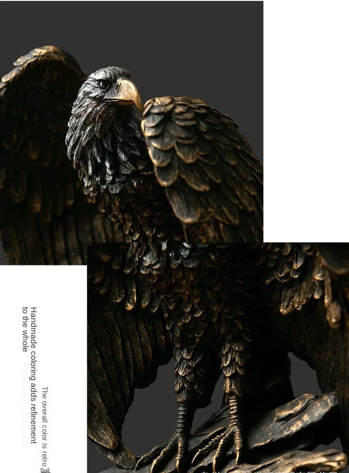 Elegant bronze eagle sculpture, perfect for living room art or a distinguished office desk accessory.