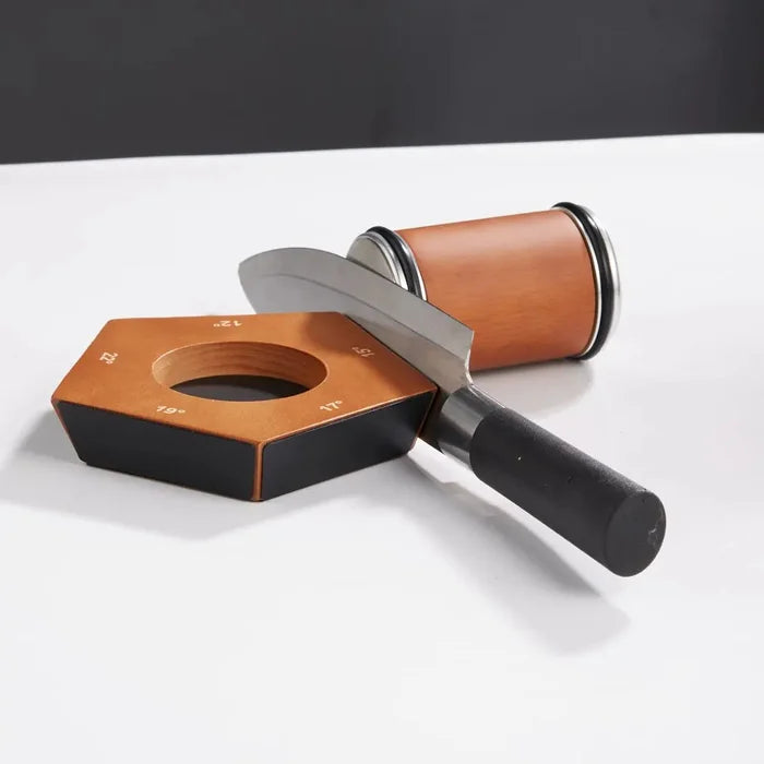 Manual diamond rolling knife sharpener for kitchen blades, ensuring precision and professional culinary edges.