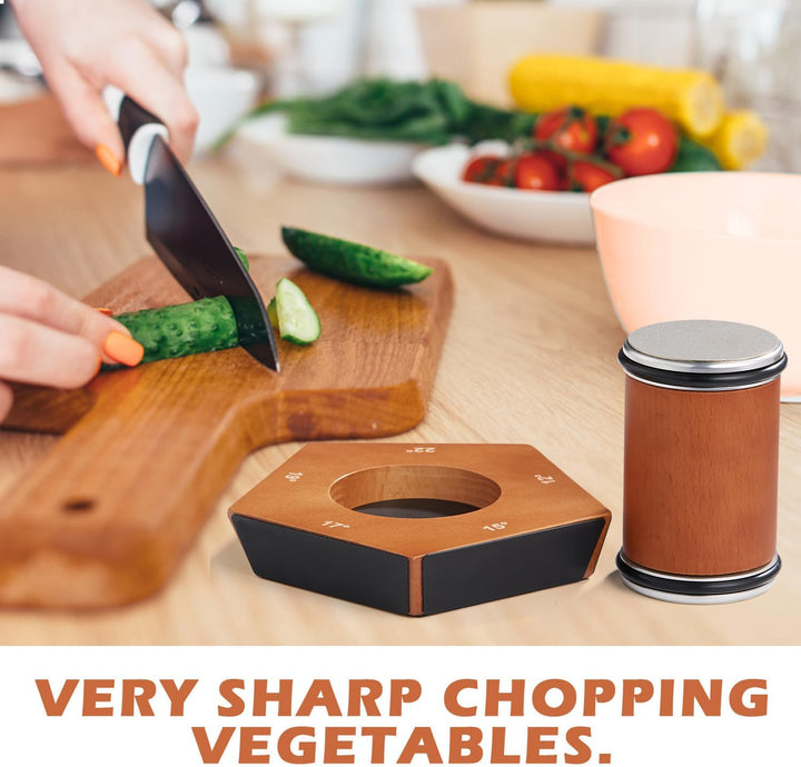 Close-up of the diamond-coated rolling wheel on a manual knife sharpener, designed for ultimate blade precision.