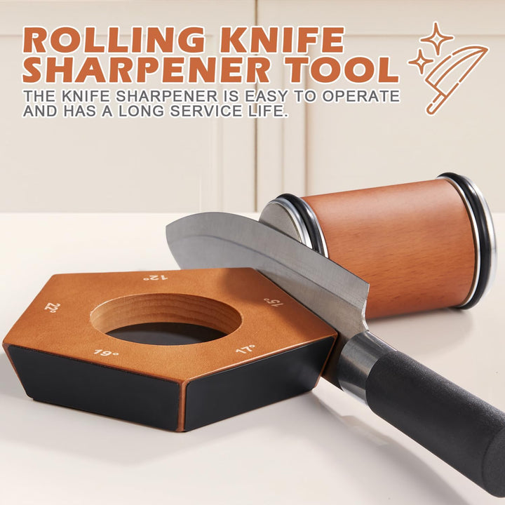 View of the innovative manual diamond rolling knife sharpener, essential for maintaining sharp kitchen knife blades.