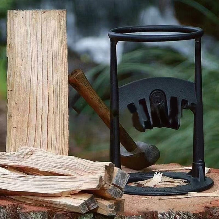 Manual firewood kindling splitter: Heavy-duty cast iron tool for safe & easy wood splitting for your fireplace.