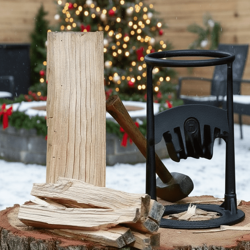 Cast iron manual kindling splitter: Durable, compact design for safe and efficient log splitting; essential fire prep tool.
