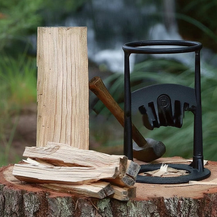Outdoor living kindling maker: Robust manual splitter for safe & easy firewood prep, an essential fireplace accessory.