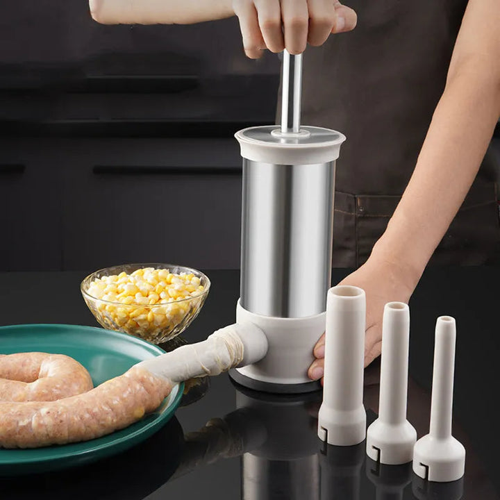 Manual Sausage Stuffer Kit for homemade meats. Craft delicious sausages, brats & more easily in your kitchen.