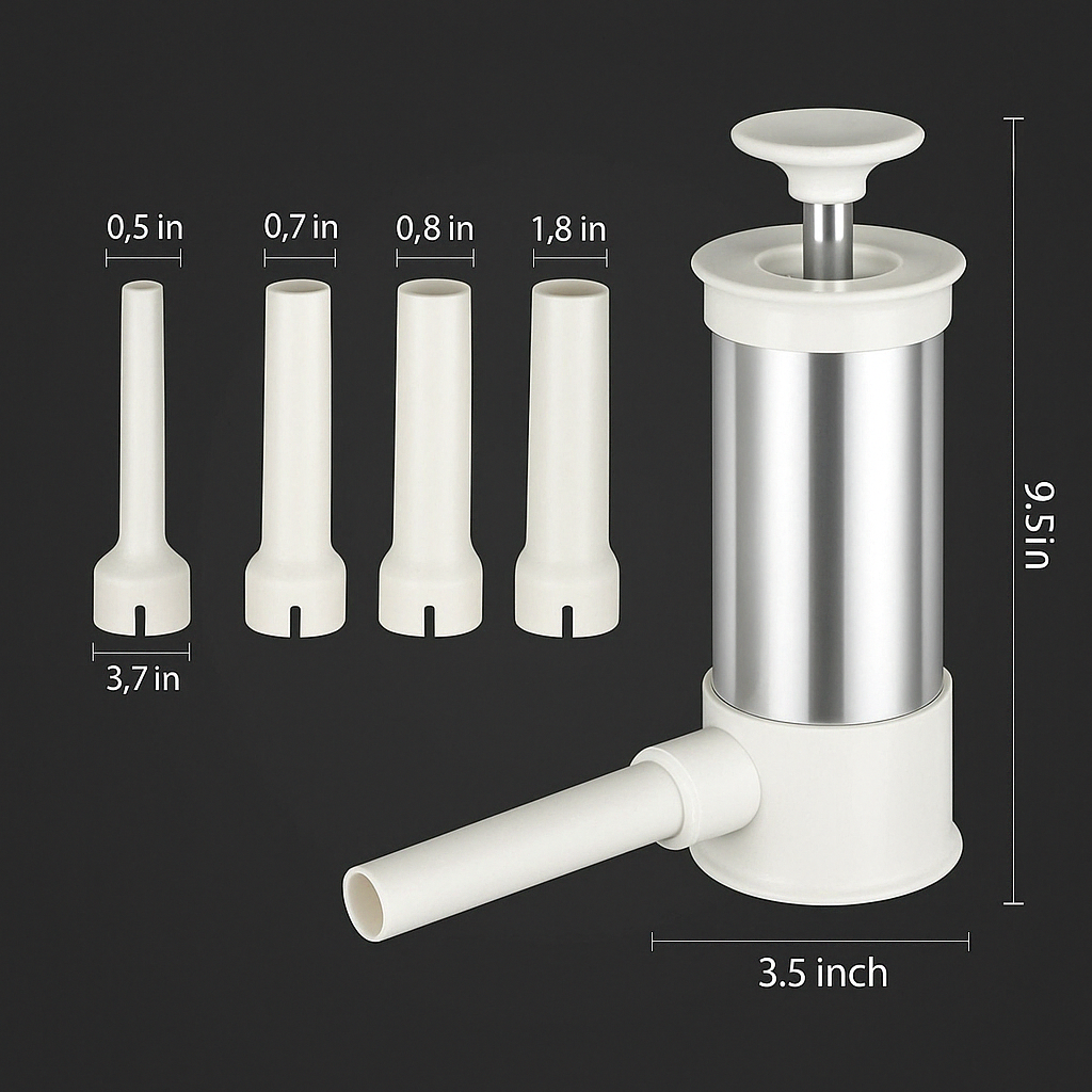 Complete manual sausage stuffer kit, ideal for making your own delicious homemade sausages and meat products.