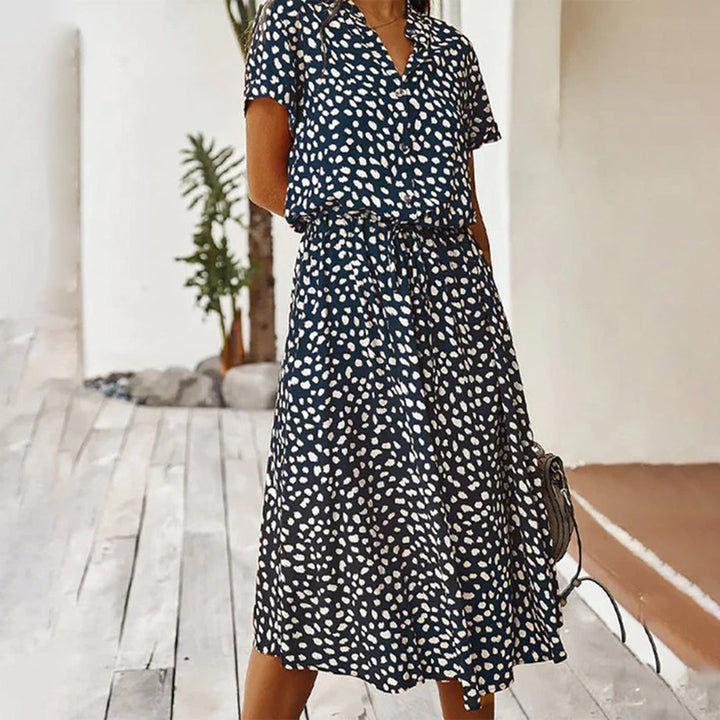 Marielle women's printed V-neck A-line midi dress, a beautiful addition to spring wear