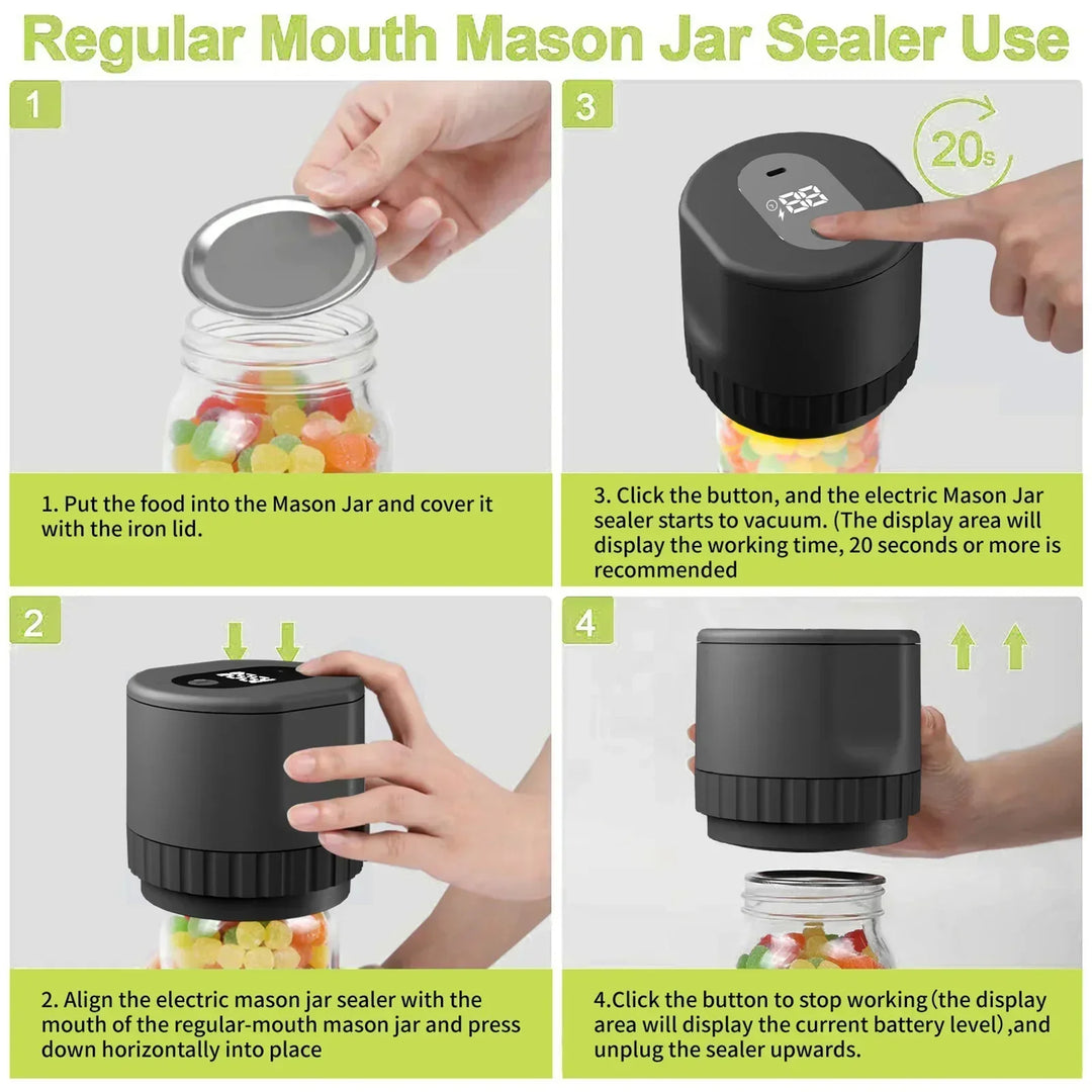 Ideal kitchen gadget for meal prep & food preservation in mason jars.
