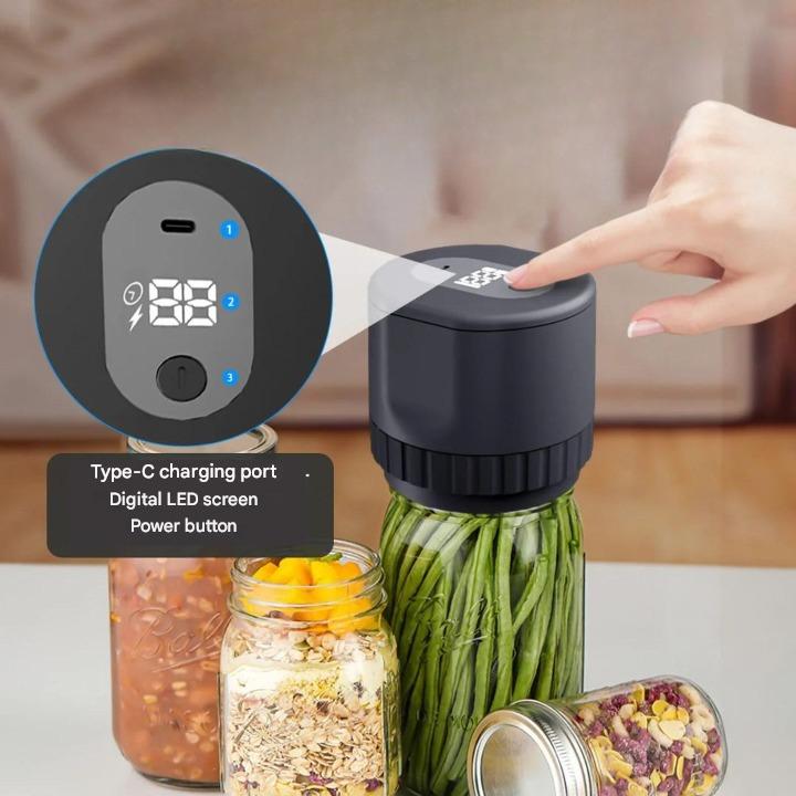 Electric mason jar vacuum sealer for dry goods, ensuring long-term food freshness.