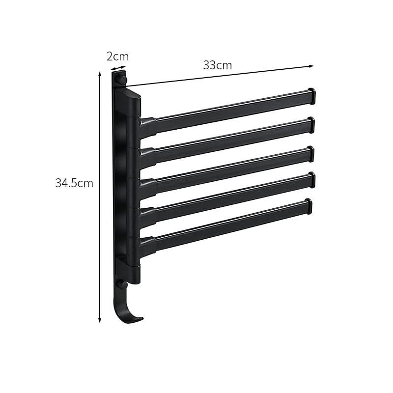 Elegant matte black 5-arm swivel towel bar. Perfect wall-mounted solution for bathroom organization & decor.