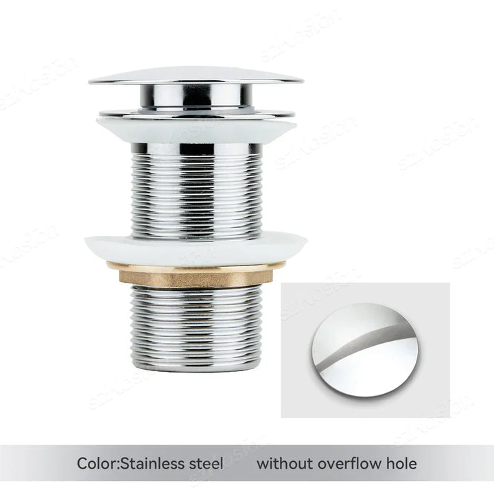 Set of matte black and brushed gold pop-up basin drain plugs, overflow included