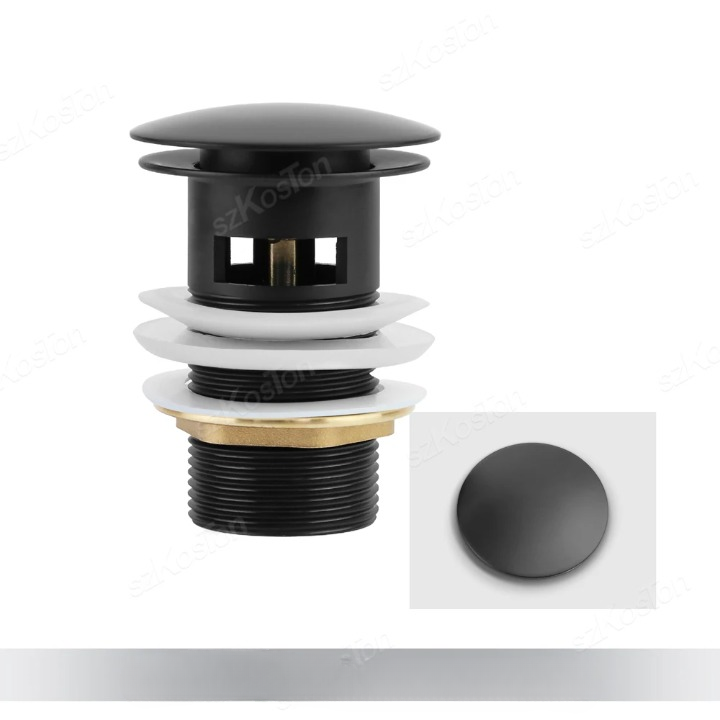Titanium gold pop-up basin drain plug for washbasins, featuring overflow protection
