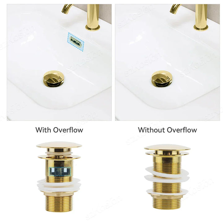 Stainless steel pop-up drain plug with overflow, durable sink hardware, 1+1 FREE