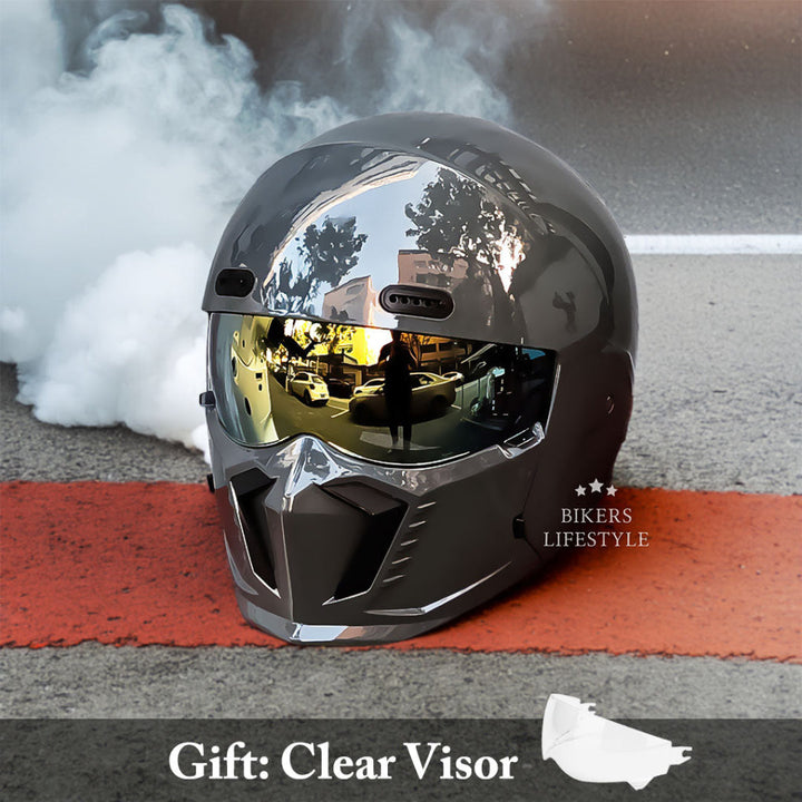 Modular full face motorcycle helmet in matte black, perfect rider gear for enhanced protection & comfort.