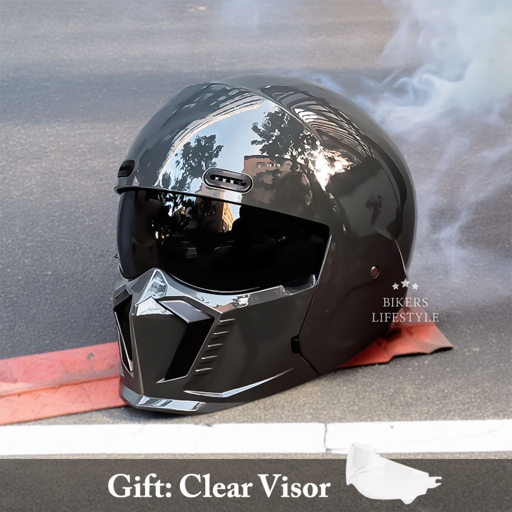 Versatile gray modular motorcycle helmet, full face design, offering superior protection and rider comfort.
