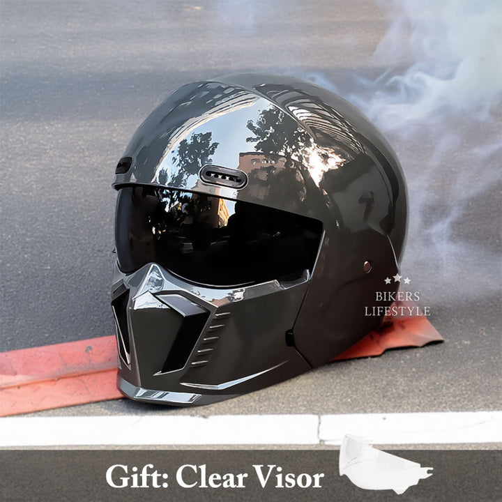 Versatile gray modular motorcycle helmet, full face design, offering superior protection and rider comfort.
