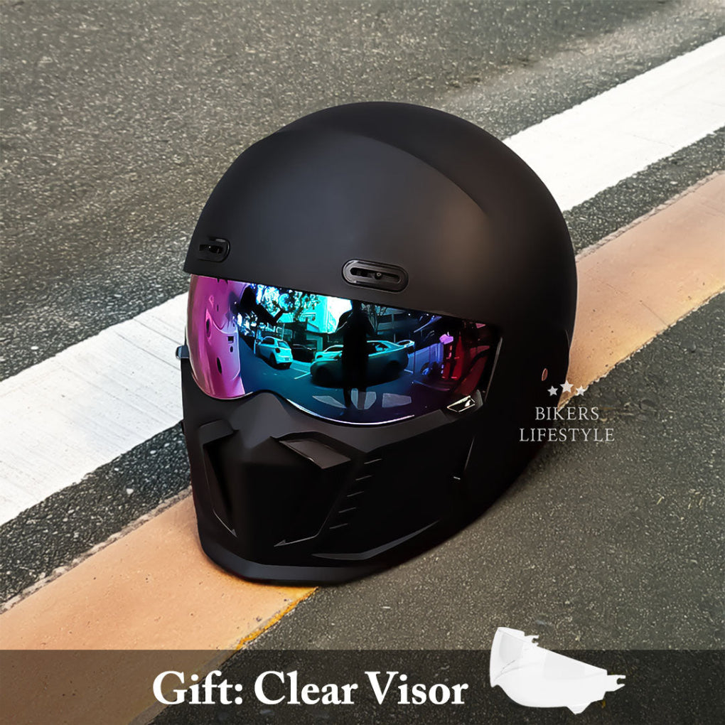 White safety certified full face modular helmet for motorcycle riders, offering ultimate protection & clear vision.